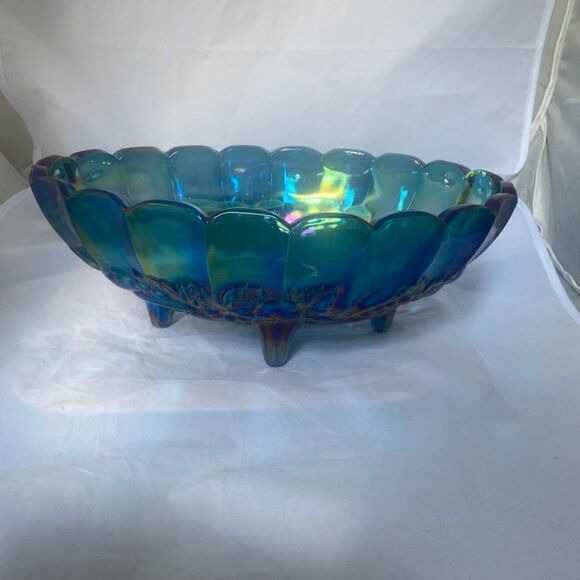 Other - Aqua Carnival Glass Bowl -- 12 in by 8 in.